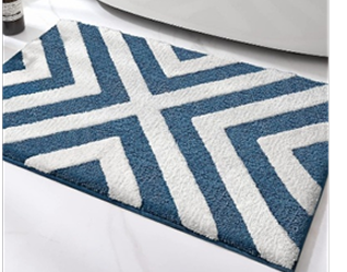 Cotton/Polyester 1800 GSM Tufted white and blue Bathmat